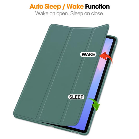 For Samsung Galaxy Tab S10 FE+ 3-Fold Pure Color TPU Smart Leather Tablet Case with Pen Slot(Dark Green) by bashfashion