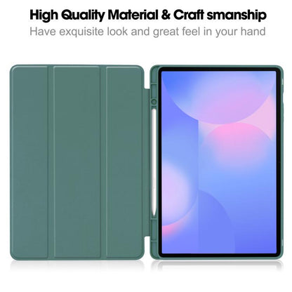 For Samsung Galaxy Tab S10 FE+ 3-Fold Pure Color TPU Smart Leather Tablet Case with Pen Slot(Dark Green) by bashfashion
