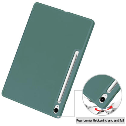 For Samsung Galaxy Tab S10 FE+ 3-Fold Pure Color TPU Smart Leather Tablet Case with Pen Slot(Dark Green) by bashfashion