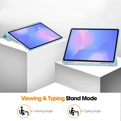 For Samsung Galaxy Tab S10 FE+ 3-Fold Pure Color TPU Smart Leather Tablet Case with Pen Slot(Light Blue) by bashfashion