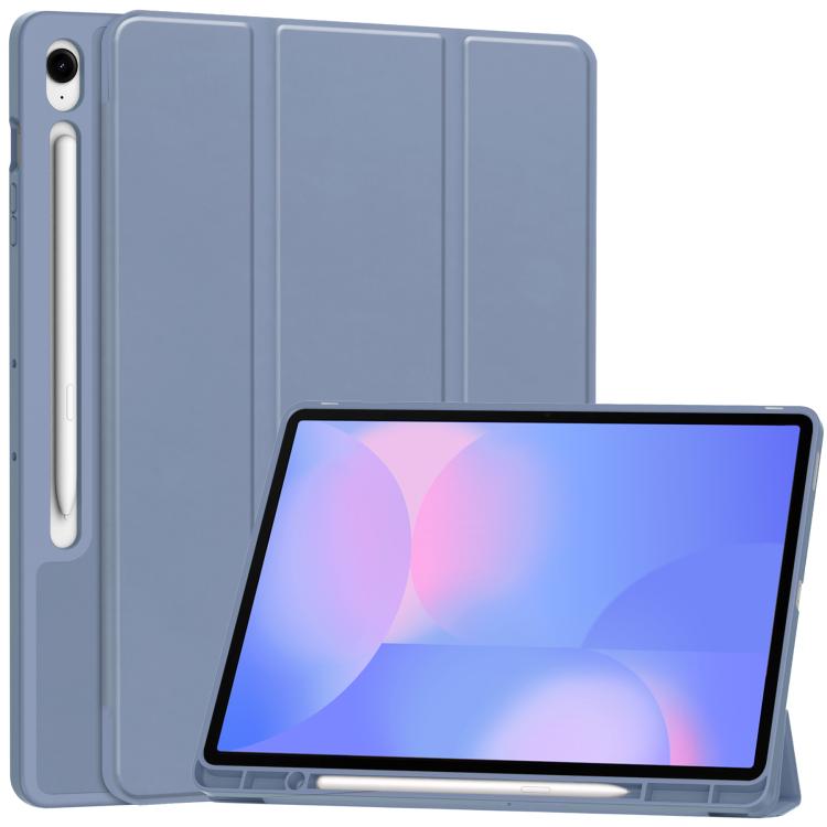 For Samsung Galaxy Tab S10 FE+ 3-Fold Pure Color TPU Smart Leather Tablet Case with Pen Slot(Lavender) by bashfashion