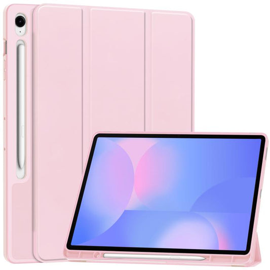 For Samsung Galaxy Tab S10 FE+ 3-Fold Pure Color TPU Smart Leather Tablet Case with Pen Slot(Pink) by bashfashion