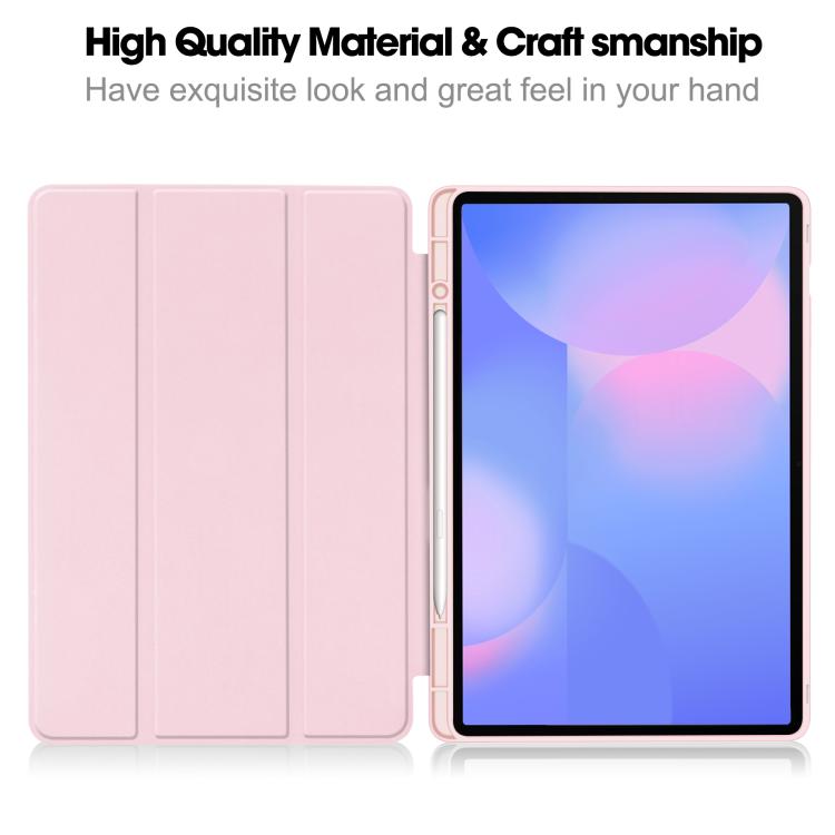 For Samsung Galaxy Tab S10 FE+ 3-Fold Pure Color TPU Smart Leather Tablet Case with Pen Slot(Pink) by bashfashion