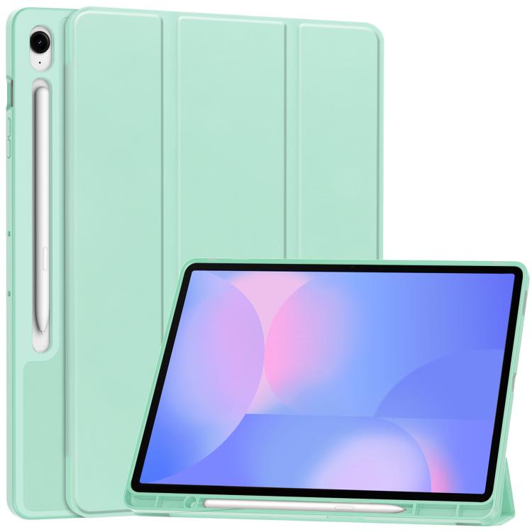 For Samsung Galaxy Tab S10 FE+ 3-Fold Pure Color TPU Smart Leather Tablet Case with Pen Slot(Mint Green) by bashfashion