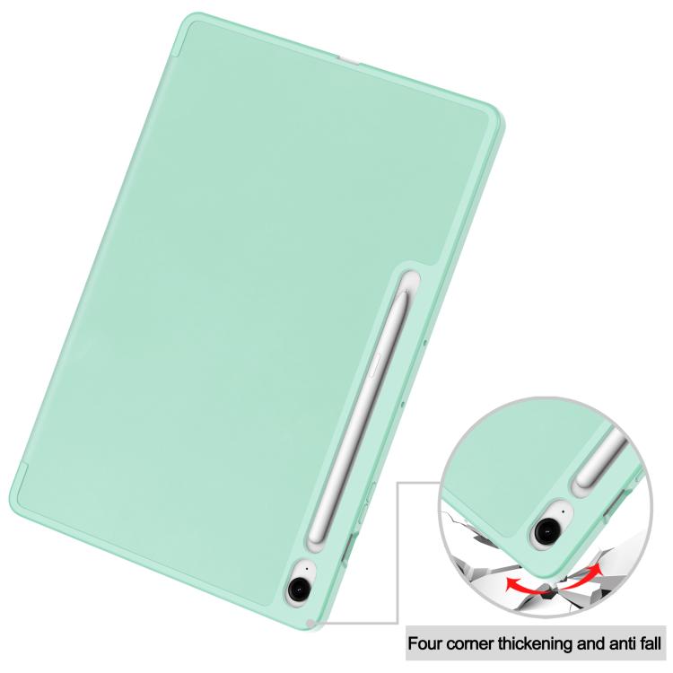 For Samsung Galaxy Tab S10 FE+ 3-Fold Pure Color TPU Smart Leather Tablet Case with Pen Slot(Mint Green) by bashfashion