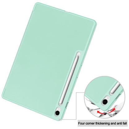 For Samsung Galaxy Tab S10 FE+ 3-Fold Pure Color TPU Smart Leather Tablet Case with Pen Slot(Mint Green) by bashfashion