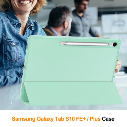 For Samsung Galaxy Tab S10 FE+ 3-Fold Pure Color TPU Smart Leather Tablet Case with Pen Slot(Mint Green) by bashfashion