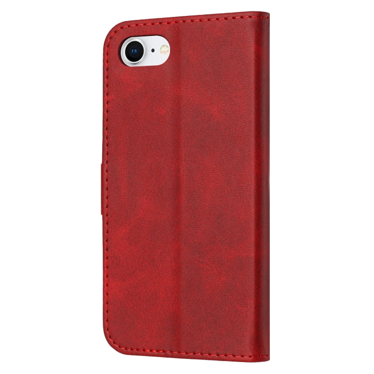 For iPhone 16e Embossed Happy Cat Pattern Flip Leather Phone Case(Red) by bashfashion