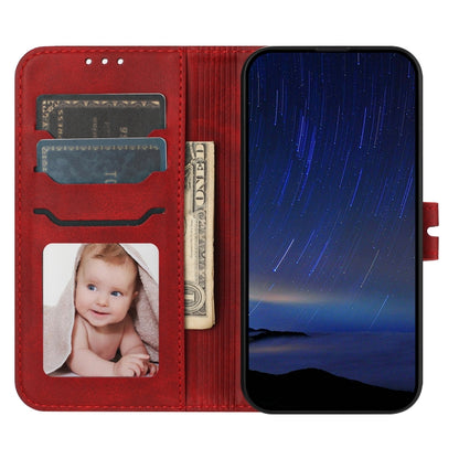 For iPhone 16e Embossed Happy Cat Pattern Flip Leather Phone Case(Red) by bashfashion