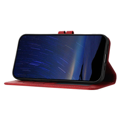 For iPhone 16e Embossed Happy Cat Pattern Flip Leather Phone Case(Red) by bashfashion