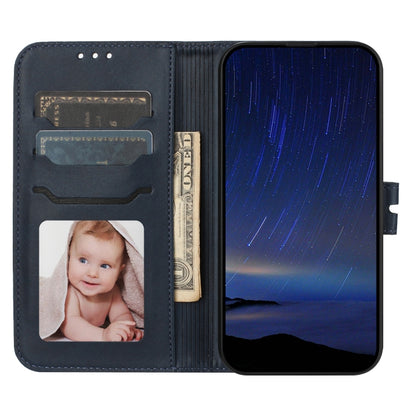 For iPhone 16e Embossed Happy Cat Pattern Flip Leather Phone Case(Blue) by bashfashion