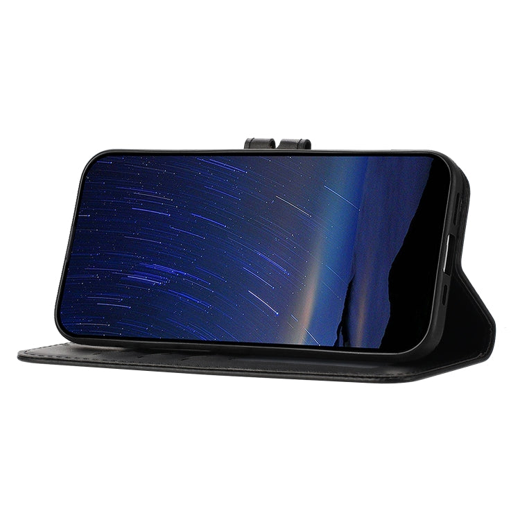 For iPhone 16e Embossed Happy Cat Pattern Flip Leather Phone Case(Black) by bashfashion