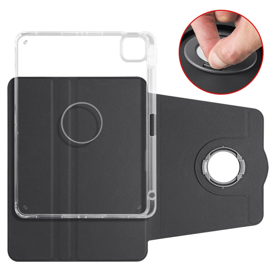For iPad Air 13 2025 / 2024 Clear Acrylic 360 Rotation Detachable Leather Tablet Case(Black) by bashfashion