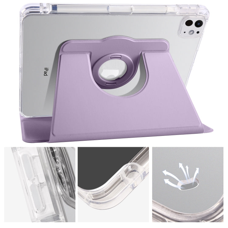 For iPad Pro 11 2025 / 2024 Clear Acrylic 360 Rotation Detachable Leather Tablet Case(Light Purple) by bashfashion