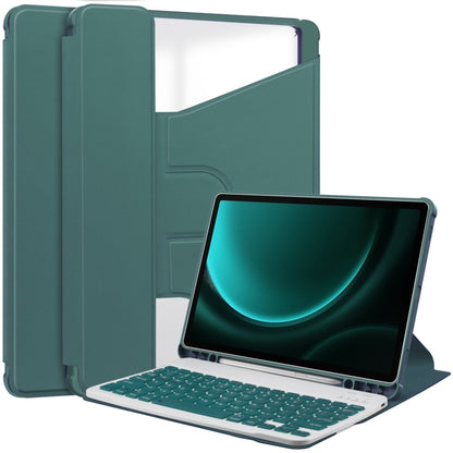 For Samsung Galaxy Tab S9 FE+ / S10+ 360 Rotation Transparent Smart Leather Case with Keyboard(Dark Green) by bashfashion