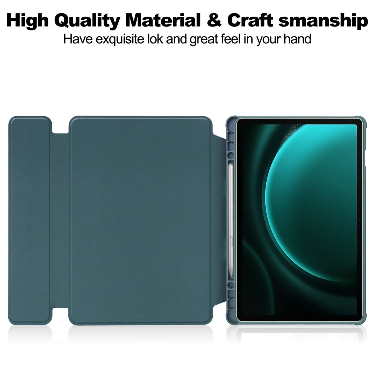For Samsung Galaxy Tab S9 FE+ / S10+ 360 Rotation Transparent Smart Leather Case with Keyboard(Dark Green) by bashfashion