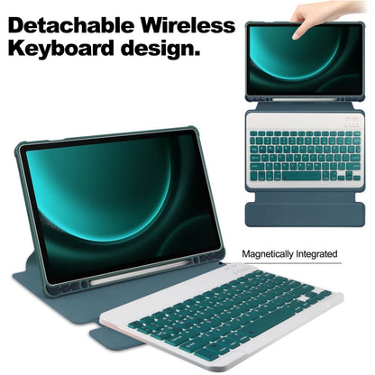 For Samsung Galaxy Tab S9 FE+ / S10+ 360 Rotation Transparent Smart Leather Case with Keyboard(Dark Green) by bashfashion
