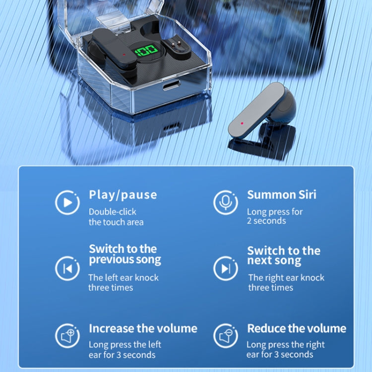 K30 Transparent Capsule Digital Display Touch Control Bluetooth Earphones(Green) by bashfashion