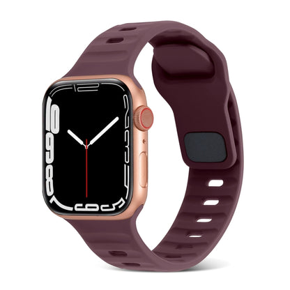 For Apple Watch Ultra 49mm Square Buckle Stripes Silicone Watch Band(Wine Red) by bashfashion