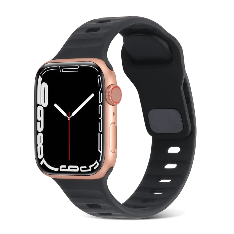For Apple Watch Ultra 49mm Square Buckle Stripes Silicone Watch Band(Black) by bashfashion