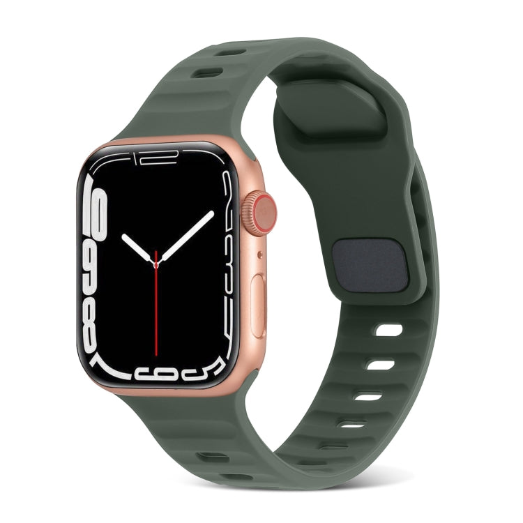 For Apple Watch Ultra 49mm Square Buckle Stripes Silicone Watch Band(Army Green) by bashfashion