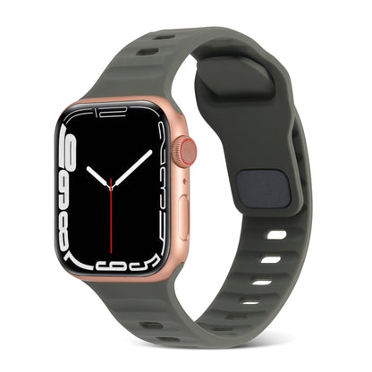 For Apple Watch Ultra 49mm Square Buckle Stripes Silicone Watch Band(Dark Green) by bashfashion