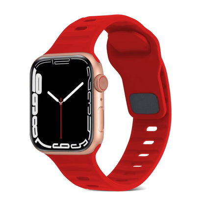 For Apple Watch Ultra 2 49mm Square Buckle Stripes Silicone Watch Band(Red) by bashfashion