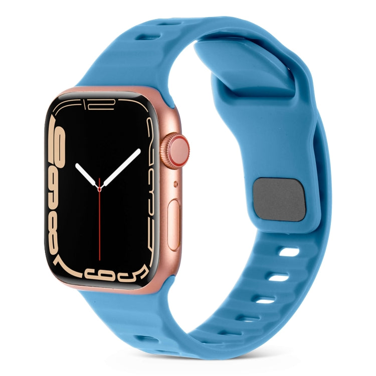 For Apple Watch Ultra 2 49mm Square Buckle Stripes Silicone Watch Band(Blue) by bashfashion