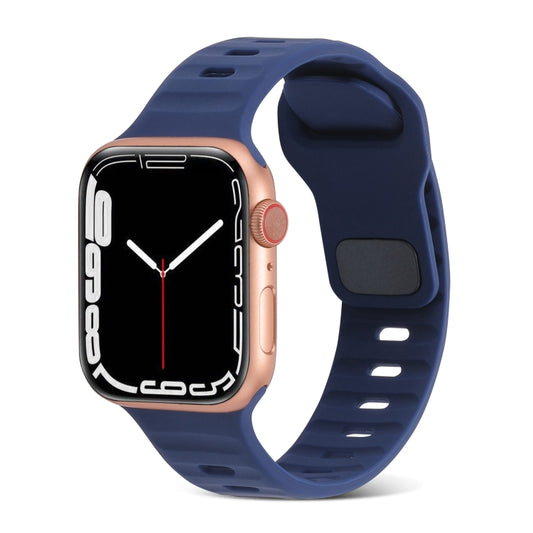 For Apple Watch Ultra 2 49mm Square Buckle Stripes Silicone Watch Band(Dark Blue) by bashfashion