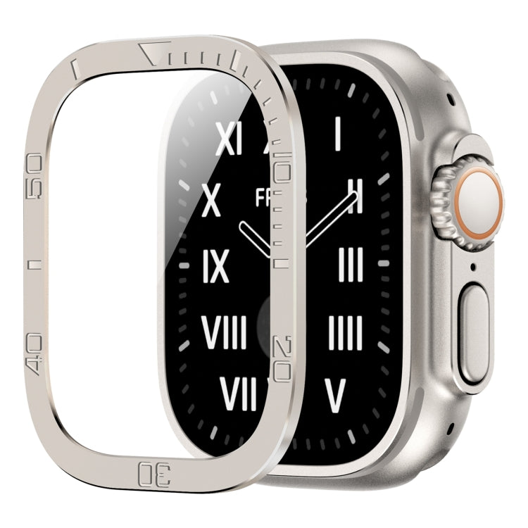 For Apple Watch Ultra 1 / 2 / 3 49mm Number Ring Metal Frame Integrated Tempered Film(Original Color) by bashfashion