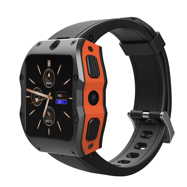 Model X 1.99 inch IP68 Waterproof Android 9.0 4G Dual Cameras Matte Smart Watch, Specification:2GB+16GB(Black Orange) by bashfashion