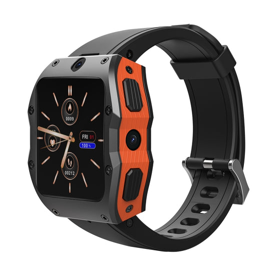 Model X 1.99 inch IP68 Waterproof Android 9.0 4G Dual Cameras Matte Smart Watch, Specification:4GB+128GB(Black Orange) by bashfashion