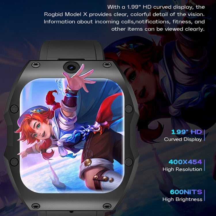 Model X 1.99 inch IP68 Waterproof Android 9.0 4G Dual Cameras Matte Smart Watch, Specification:4GB+128GB(Black) by bashfashion