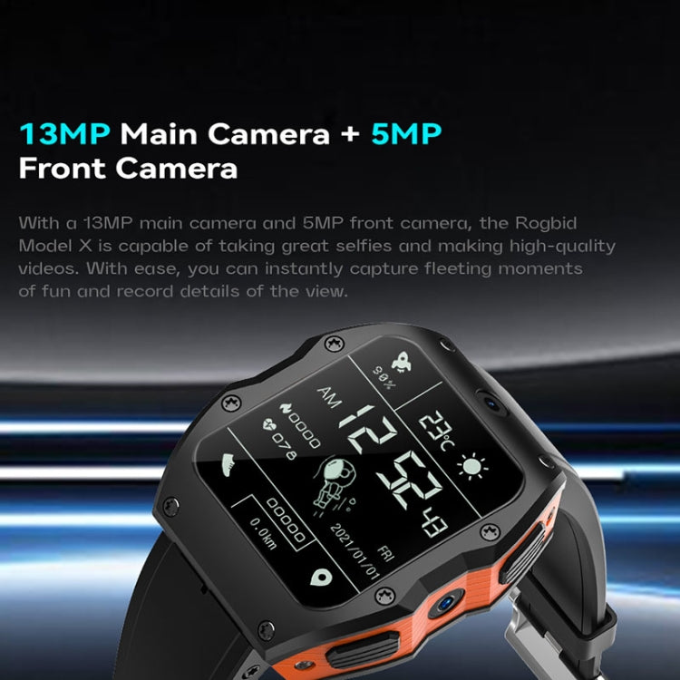 Model X 1.99 inch IP68 Waterproof Android 9.0 4G Dual Cameras Matte Smart Watch, Specification:2GB+16GB(Black Orange) by bashfashion