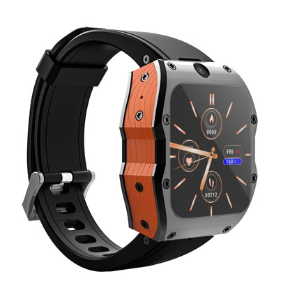 Model X 1.99 inch IP68 Waterproof Android 9.0 4G Dual Cameras Ceramics Smart Watch, Specification:4GB+128GB(Black Orange) by bashfashion