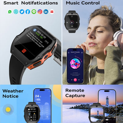 Model X 1.99 inch IP68 Waterproof Android 9.0 4G Dual Cameras Ceramics Smart Watch, Specification:4GB+128GB(Black Orange) by bashfashion