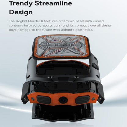 Model X 1.99 inch IP68 Waterproof Android 9.0 4G Dual Cameras Ceramics Smart Watch, Specification:4GB+128GB(Black Orange) by bashfashion