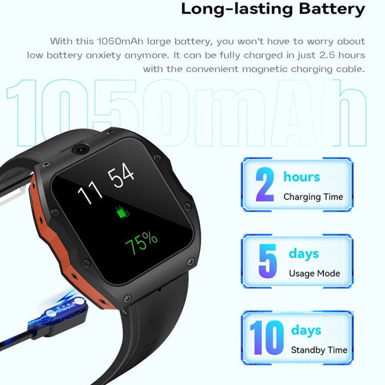 Model X 1.99 inch IP68 Waterproof Android 9.0 4G Dual Cameras Ceramics Smart Watch, Specification:2GB+16GB(Black Orange) by bashfashion