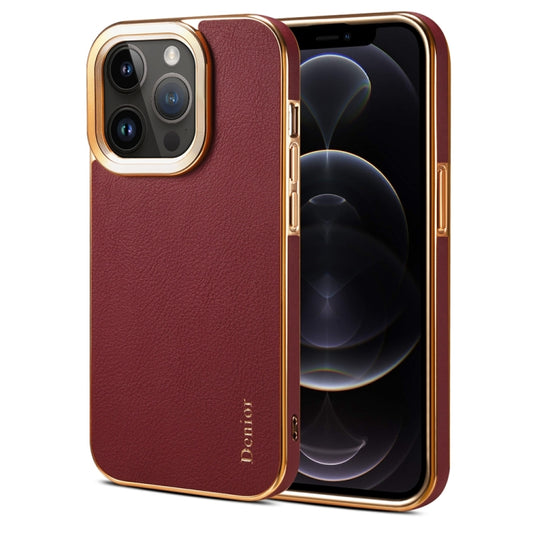 For iPhone 12 Pro Max Denior Cowhide Leather Plating Phone Case(Red) by Denior