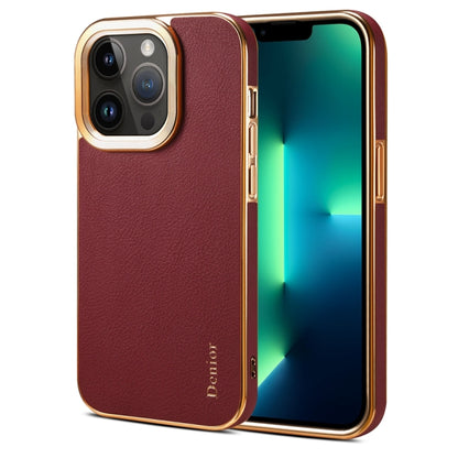 For iPhone 13 Pro Denior Cowhide Leather Plating Phone Case(Red) by Denior
