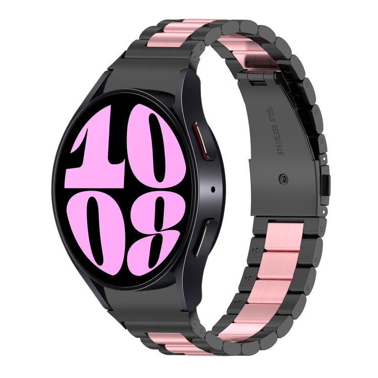 For Samsung Galaxy Watch 6 / 6 Classic Three Bead Stainless Steel Watch Band(Black Pink) by bashfashion