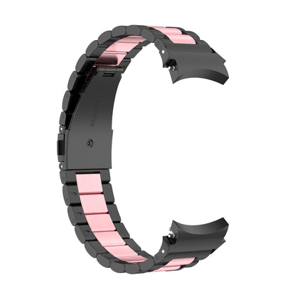 For Samsung Galaxy Watch 6 / 6 Classic Three Bead Stainless Steel Watch Band(Black Pink) by bashfashion