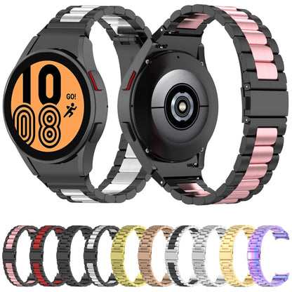 For Samsung Galaxy Watch 6 / 6 Classic Three Bead Stainless Steel Watch Band(Black Pink) by bashfashion