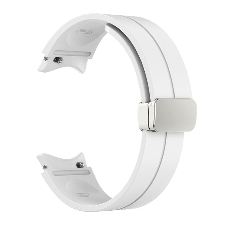 For Samsung Galaxy Watch 6 / 6 Classic Magnetic Folding Silver Buckle Silicone Watch Band(White) by bashfashion