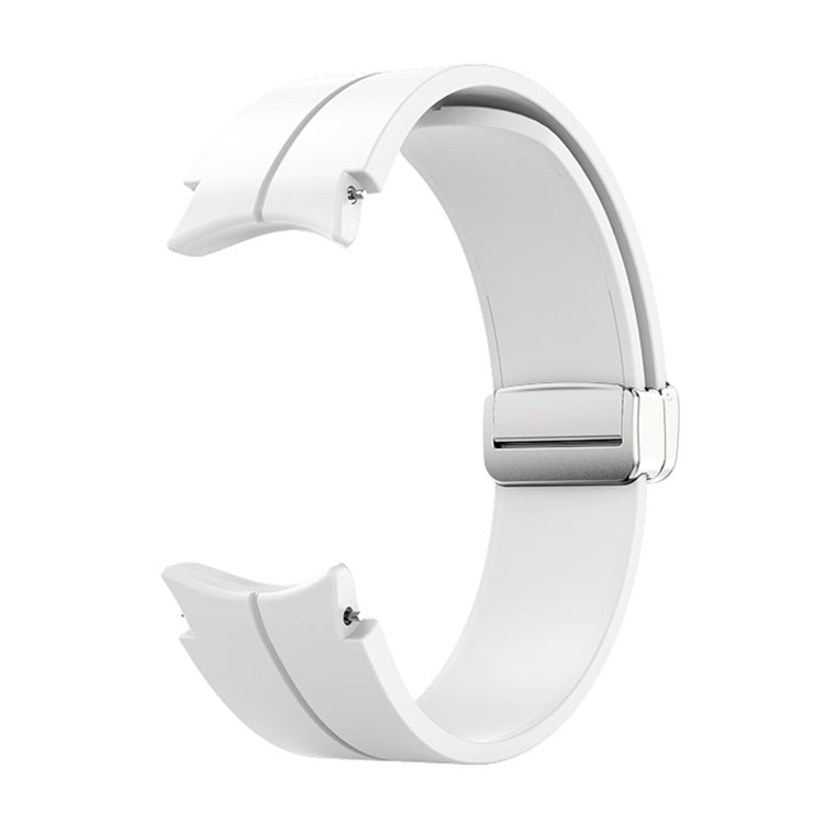 For Samsung Galaxy Watch 6 / 6 Classic Magnetic Folding Silver Buckle Silicone Watch Band(White) by bashfashion