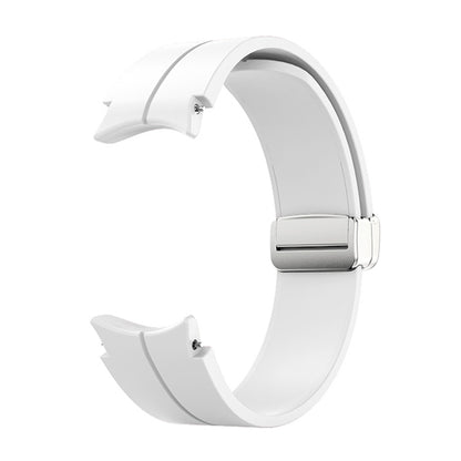 For Samsung Galaxy Watch 6 / 6 Classic Magnetic Folding Silver Buckle Silicone Watch Band(White) by bashfashion