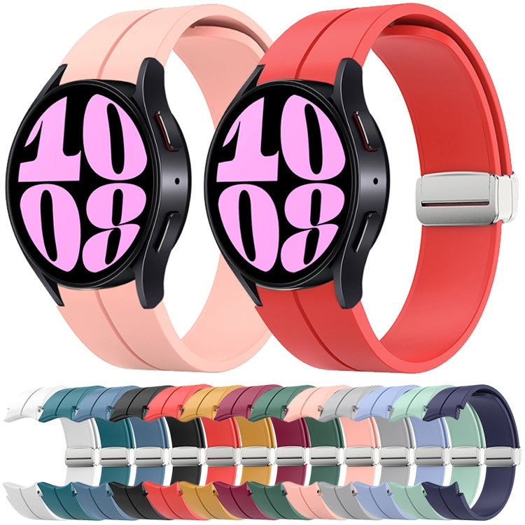 For Samsung Galaxy Watch 6 / 6 Classic Magnetic Folding Silver Buckle Silicone Watch Band(White) by bashfashion