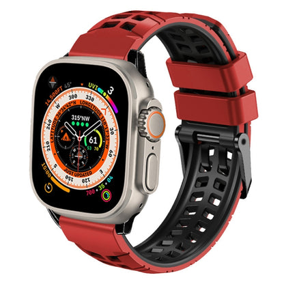 For Apple Watch Ultra 49mm Twill Dual-row Buckle Silicone Watch Band(Red Black) by bashfashion