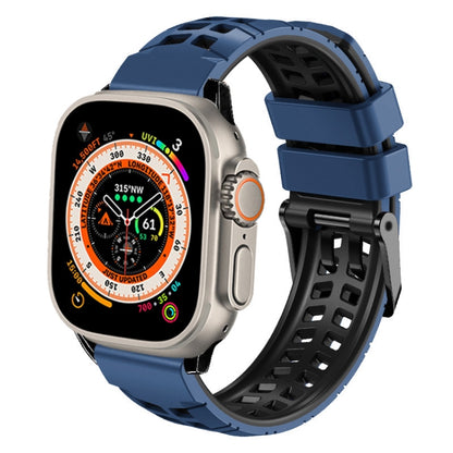 For Apple Watch Ultra 49mm Twill Dual-row Buckle Silicone Watch Band(Midnight Blue Black) by bashfashion