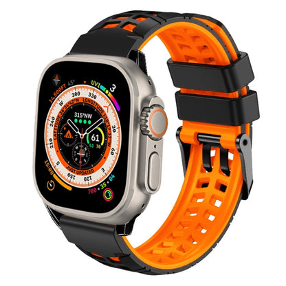 For Apple Watch Ultra 49mm Twill Dual-row Buckle Silicone Watch Band(Black Orange) by bashfashion
